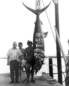 Captain Wheeler and crew with 455 Pound Marlin. 1972.